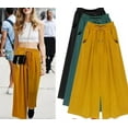 thumbnail image 4 of Womens Pants High Waisted Wide Leg Drawstring Cozy Plus Size Casual Loose Trousers with Pockets Elastic Waist Relaxed Fit Trousers Wide Leg Culottes Pants, 4 of 4