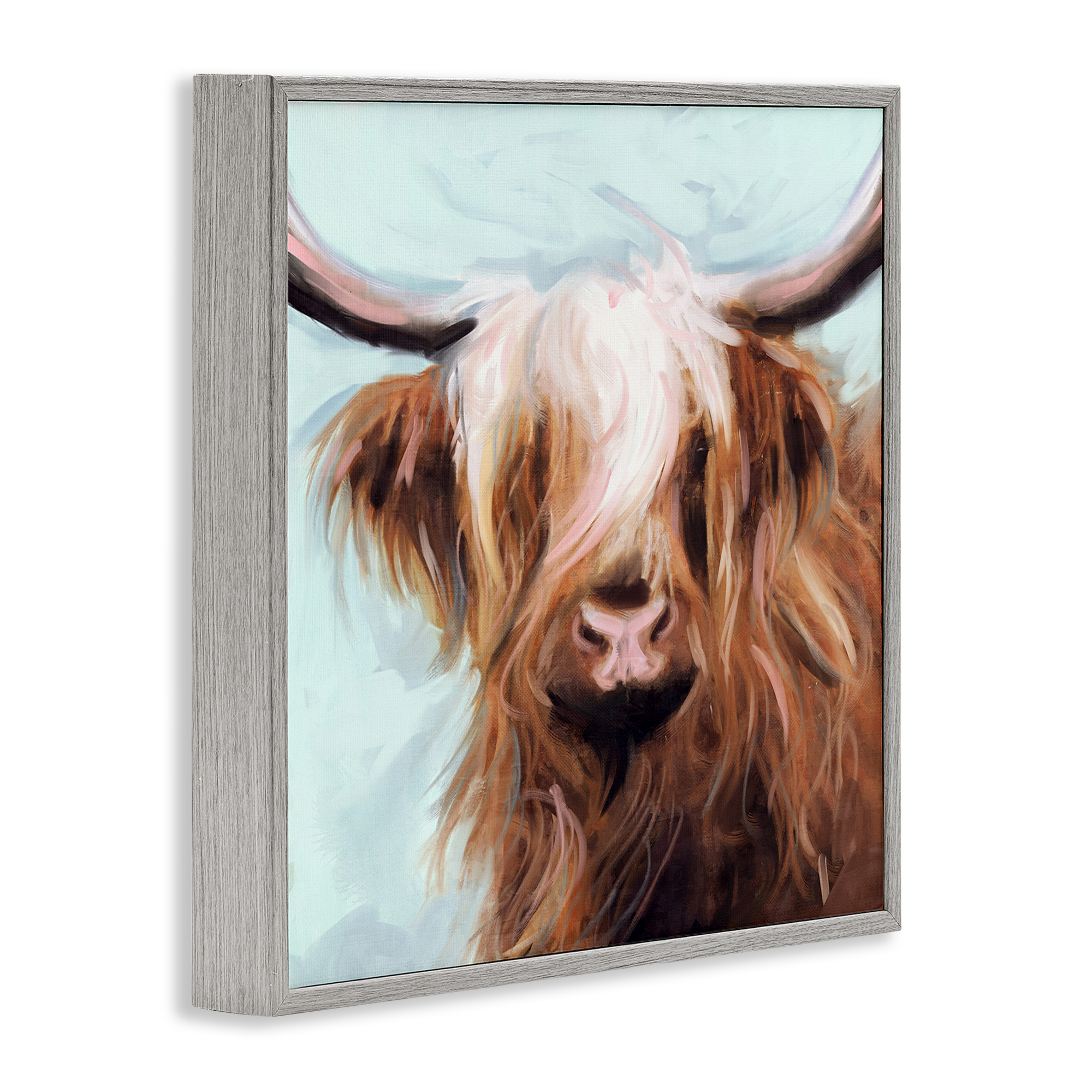 Stupell Industries Long Haired Cattle Portrait Animals & Insects Painting Gray Framed Art Print Wall Art, 17 x 17
