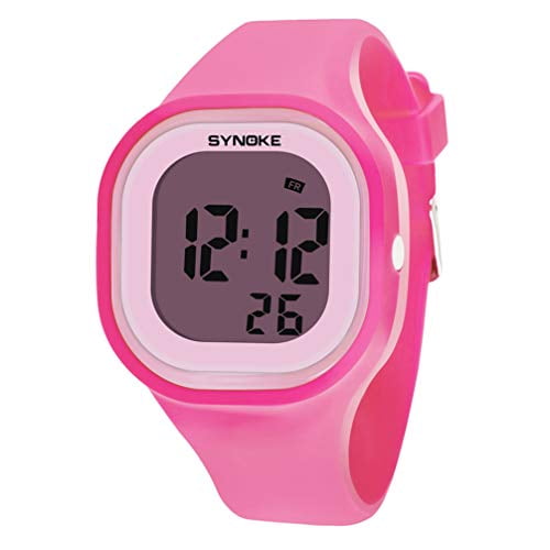 Hemobllo Montre de Sport Étanche Montre Digitale avec Bracelet en Silicone Phosphorescent Montre-Bracelet Cadeau pour Femmes Hommes Enfants (Rose)