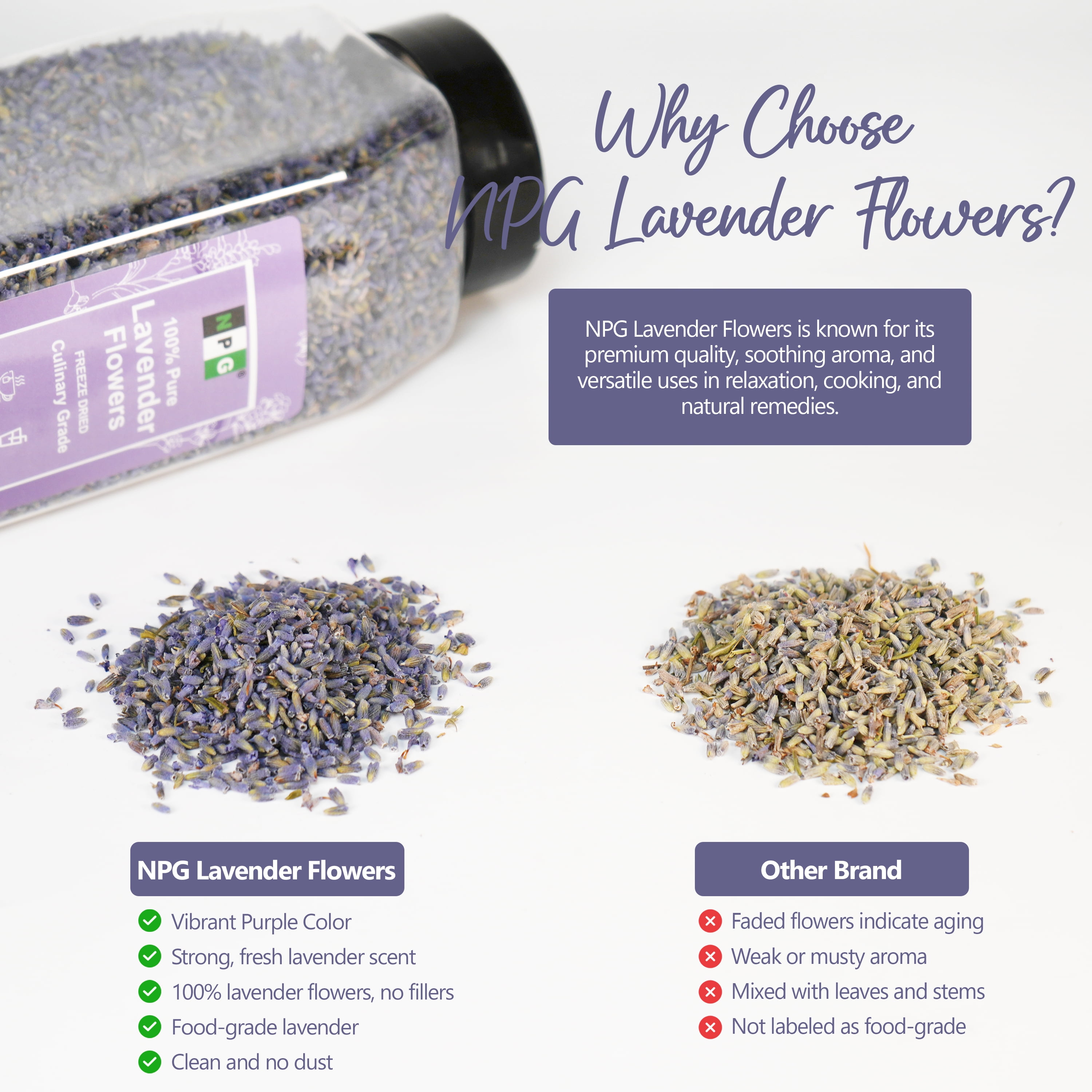 NPG Culinary Grade Lavender Flowers 4 Ounces, Lavender Buds for Tea, Baking, DIY Soap, Candle Making, Potpourri, Natural Fragrance Sachets, All-Natural, Non-GMO