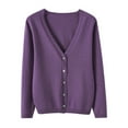thumbnail image 4 of felwors 2026 New Arrival Women's Cropped Knit Cardigan - Long Sleeve V Neck Button Down Lightweight Spring Fall Versatile Outerwear(Purple, M), 4 of 5