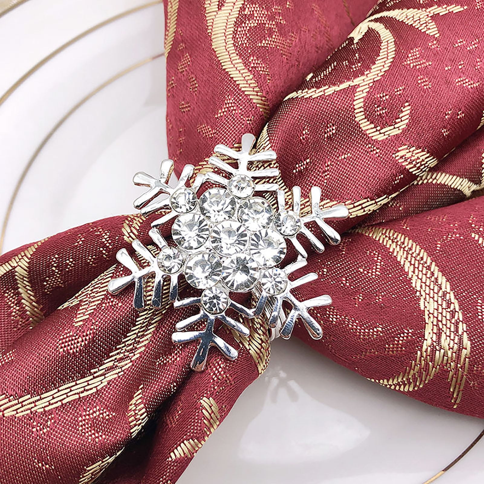 6/12pcs Xmas Snowflake Napkin Rings Table Christmas Thanksgiving Buckle Holder