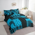 thumbnail image 3 of Manfei Cartoon Polka Dots 7pcs Bedding Comforter Set,Chic French Style Queen Bedding Sets,Blue Black Patchwork Plaid Queen Sheet Sets For Children,Breathable Home Decor Reversible, 3 of 8
