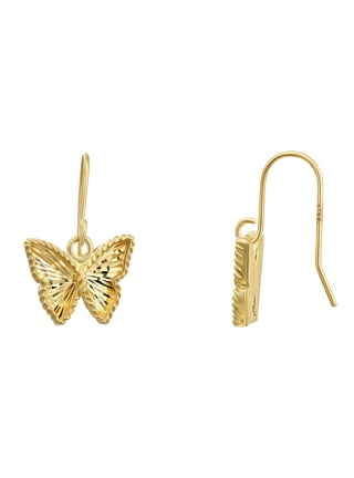 Goldtone Long Fish Hook Jade Oval Dangle Earrings - BESHEEK