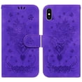 thumbnail image 2 of Allytech Wallet Case for iPhone XS Max PU Leather Embossed Rose Butterfly Pattern Purse Case with Wriststrap Card Slots Kickstand Magnetic Protective Case For iPhone XS Max,Purple, 2 of 6