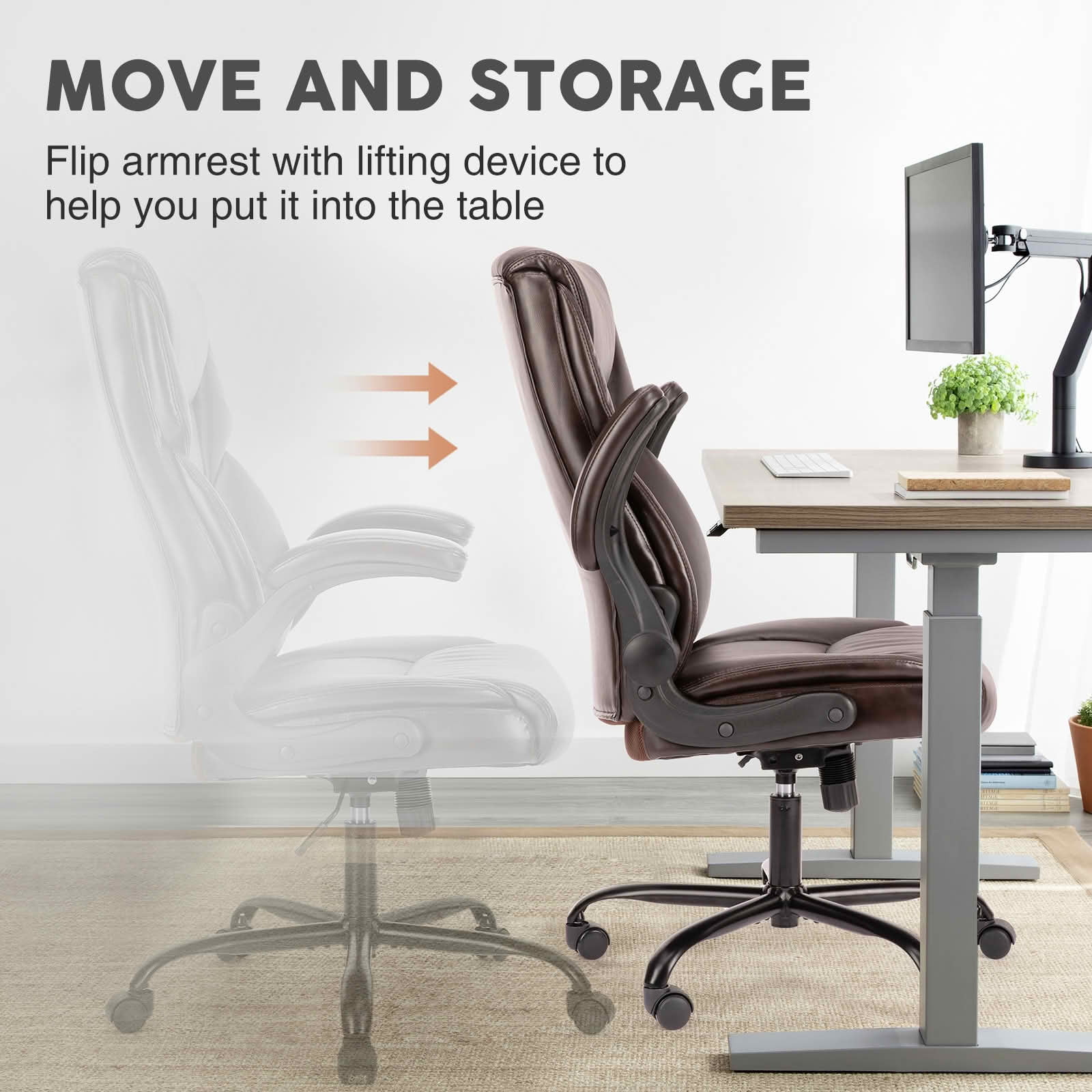 MAYEERTY PU Leather Executive Office Chair with Flip-up Adjustable Armrests, Lumbar Support, Heavy Duty Metal Base Computer Desk Chair