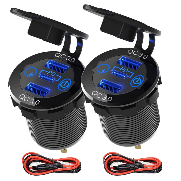 12V USB Outlet, Aluminum Waterproof Dual QC3.0 USB Fast Charger