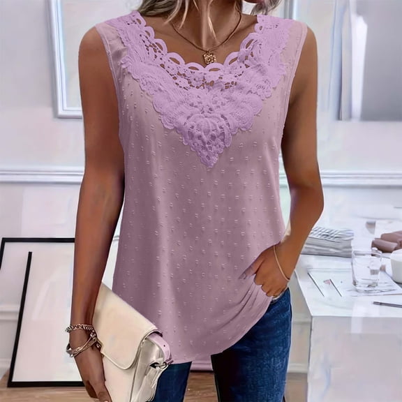 Jamicy Women Tank Tops Crew Neck Sleeveless Blouse Spring/Summer Clothing Base T-Shirt Lace Fashion Tank Tops for Wome,