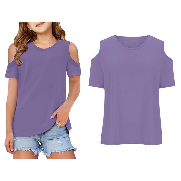 Girls Tshirt Short Sleeve Crew Neck Shirts Casual Base Tween Girl Tops 11-12 Years