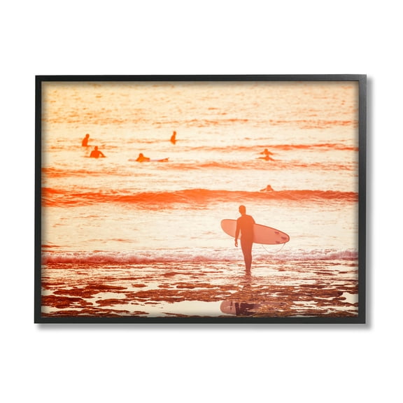 Stupell Industries Surfing Sunset Beach Shore Photograph Black Framed Art Print Wall Art, Design by Igor Vitomirov