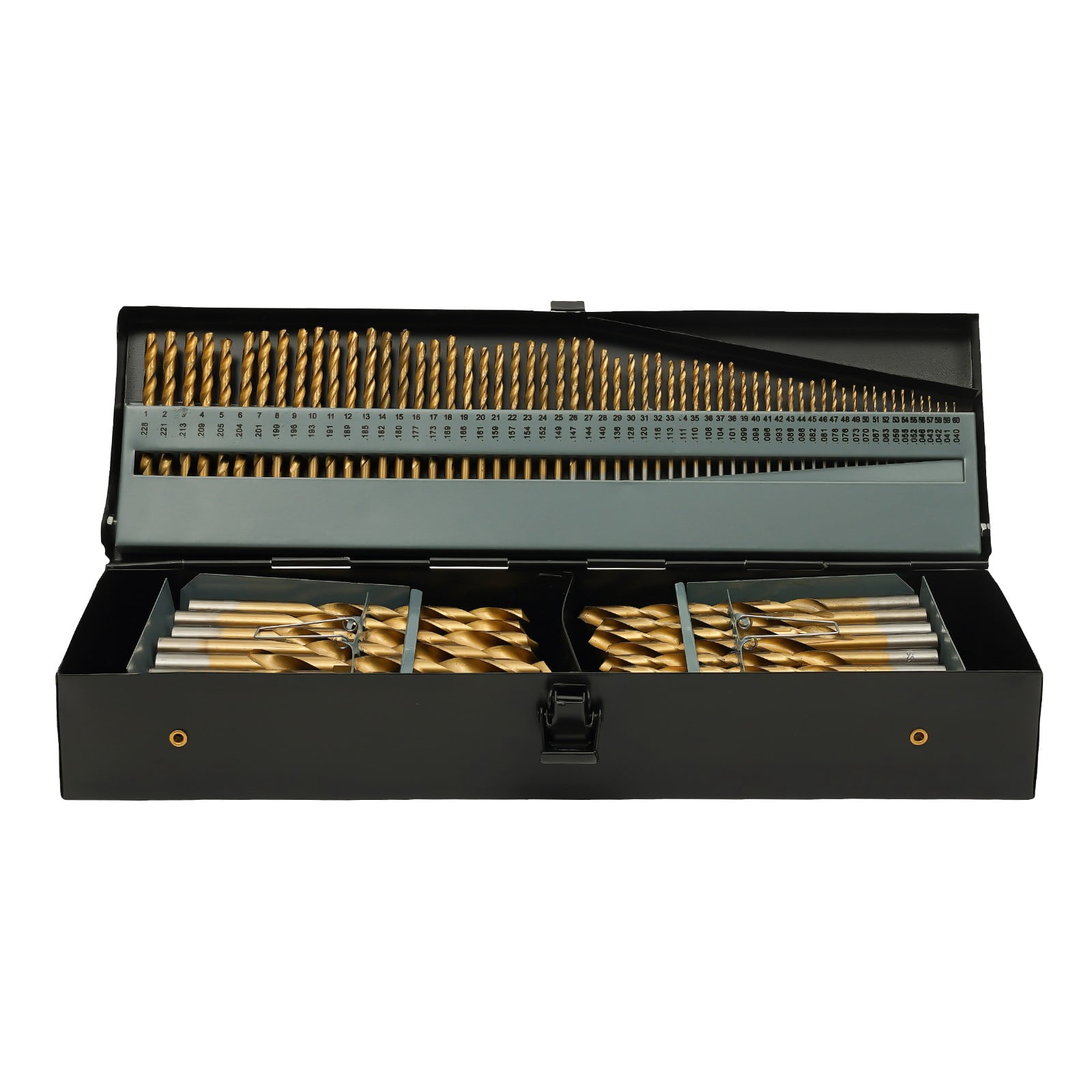115PCS Drill Bit Set, 4241 High Speed Steel & Iron Material, Gold Black Painted Surface. 118° Point Angle, Straight Round Shank, Spiral Flute for Electric Drill Mount