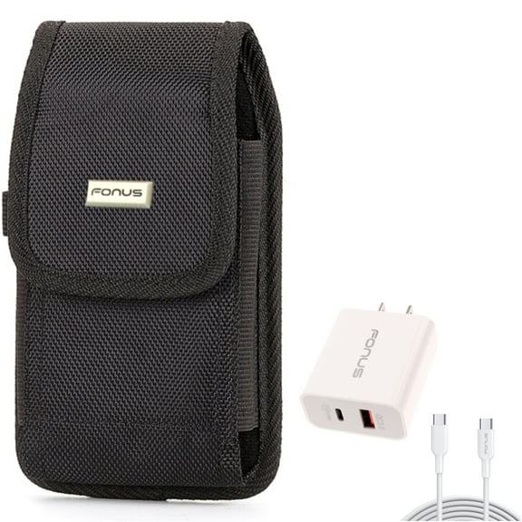 36W PD Home Charger   Case Belt Clip for Motorola One 5G Ace Phone - Fast Type-C 6ft Long Cable USB-C Power Cord and  Rugged Holster Canvas Cover Combo for Motorola One 5G Ace