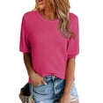 thumbnail image 2 of Inleife Womens T-Shirts Women's Fashionable Casual Solid Color Pleated Neck Short Sleeved Top Shirt Sizes Hot Pink XXL, 2 of 6