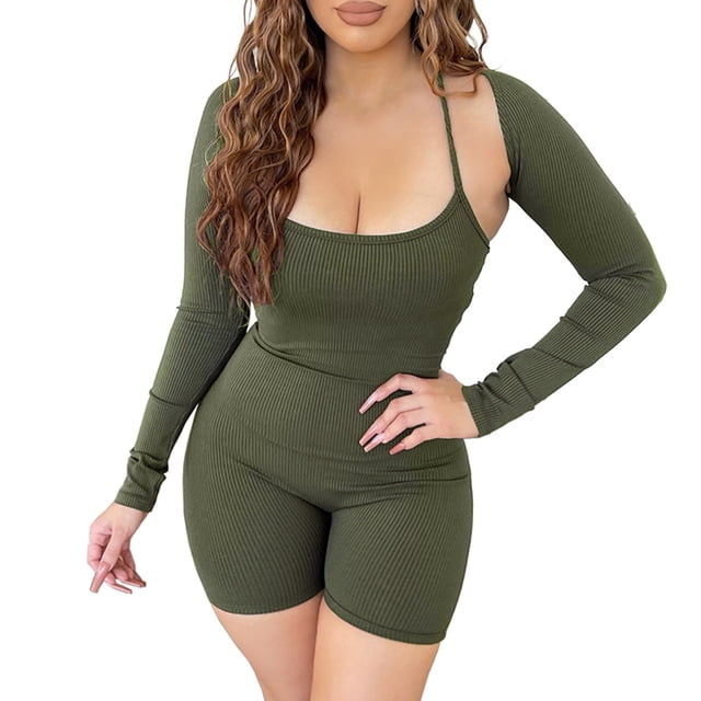 HBFAGFB Combinaison à Manches Longues pour Femmes, Châle Rayé, Short Ajusté, Deux Pièces, Taille 2TG