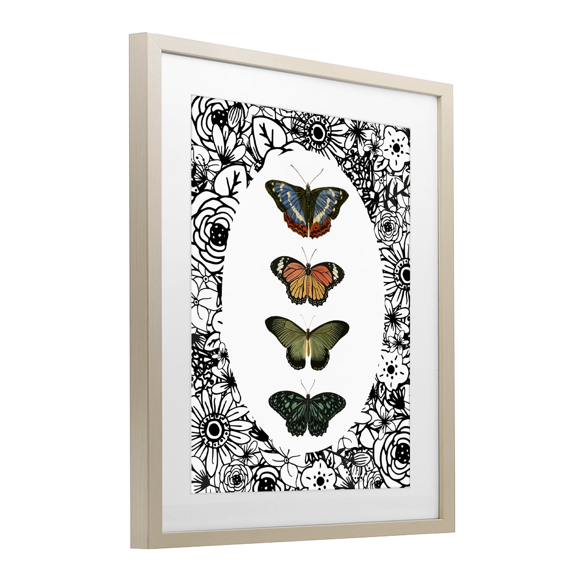 Stupell Industries Floral Border Butterfly Lineup Birch Framed Print Under Glass, design by Dan Meneely