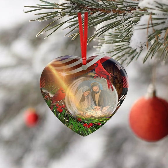 Flagwix Christmas Ornaments|Christmas Tree Decoration| Christ Is Born|Christmas Gifts, Ceramic Ornaments With Ribbon - Heart, 1 Pcs