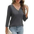 thumbnail image 5 of VDJ Women Tunic Tops 3/4 Sleeve Summer Button Up Drak Gray Shirts Business casual outfits Clothing Size XXL, 5 of 8