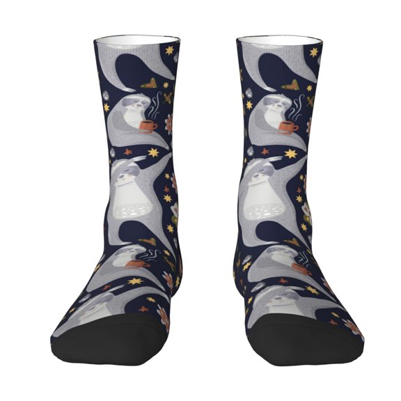 Uemuo Sloths Dancing Pattern Women's Crew Socks, Soft Durable Breathable Moisture-Wicking with Odor Control Cotton socks