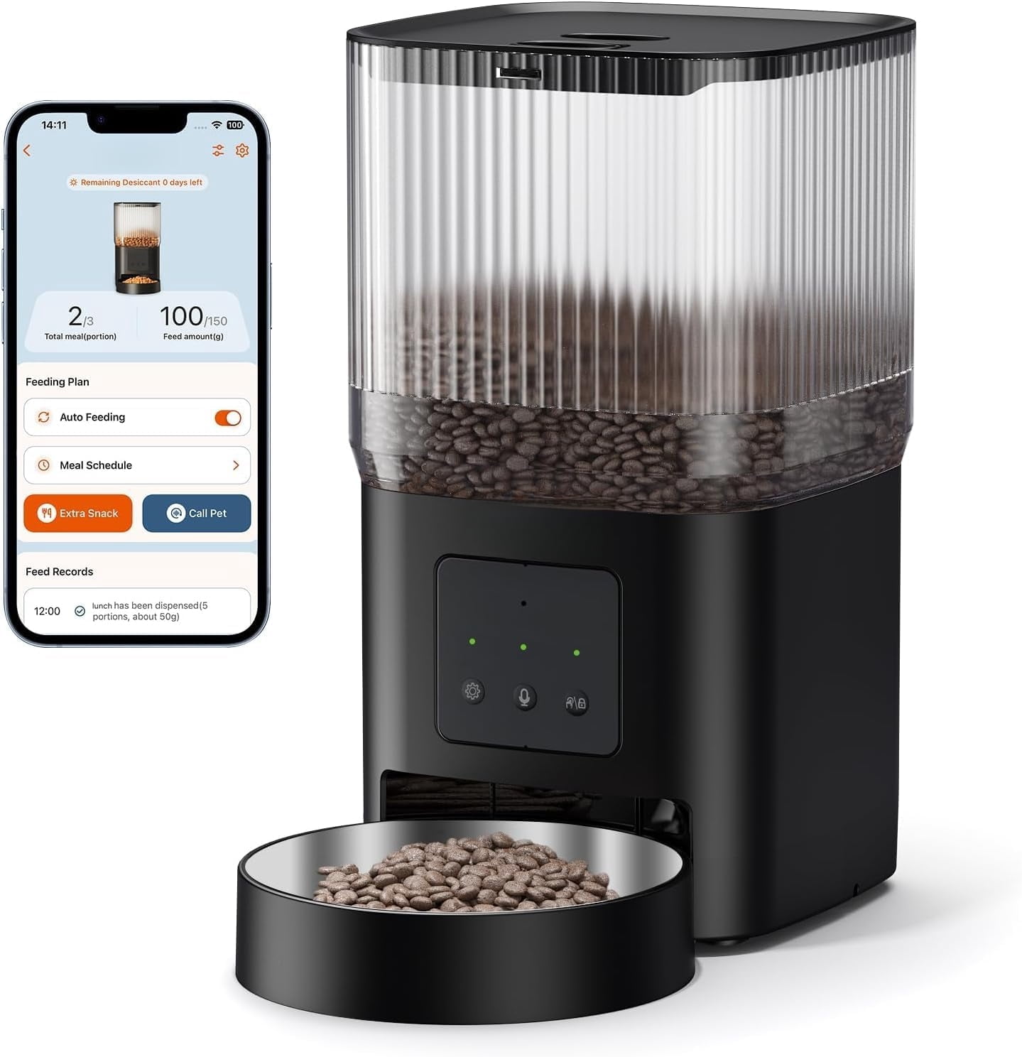 Automatic Cat Feeder, 5G WiFi Automatic Dog Feeder with APP Control for Remote Feeding, Cat Food Dispenser with Low Food Sensor and Voice Recorder,Up to 10 Meals Per Day for Cats and Dogs