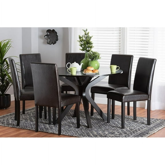 Baxton Studio Asli Modern Espresso Brown Faux Leather and Wood 7-Piece Dining Set