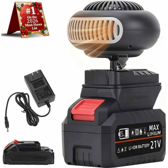 Battery Powered Heater for Car & Small Spaces - Rechargeable Portable Heater with Defrosting Function, Safe Anti-Tilt Design for Indoor Use