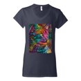 thumbnail image 3 of Colorful Cat Portrait | Cat Lover Owner | Dean Russo Art Animal Lover Womenâ€™s Standard V-Neck Tee, Navy, L, 3 of 5