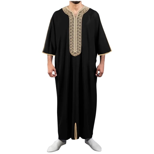 Styesk Jackets for Men Men's Muslim Robe Arab Middle Robe Long Style Long Sleeve Embroidered Standing Neck Long Shirt Fashion Casual Robe