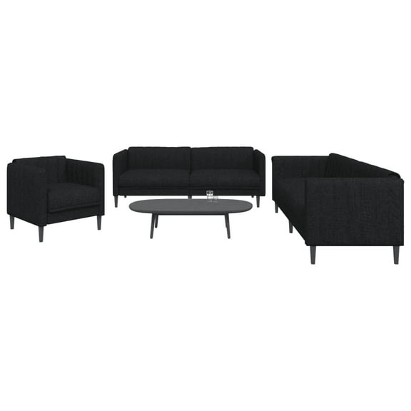 vidaXL Sofa Set Black Polyester, Plywood, Solid Wood Durable Sofa Set