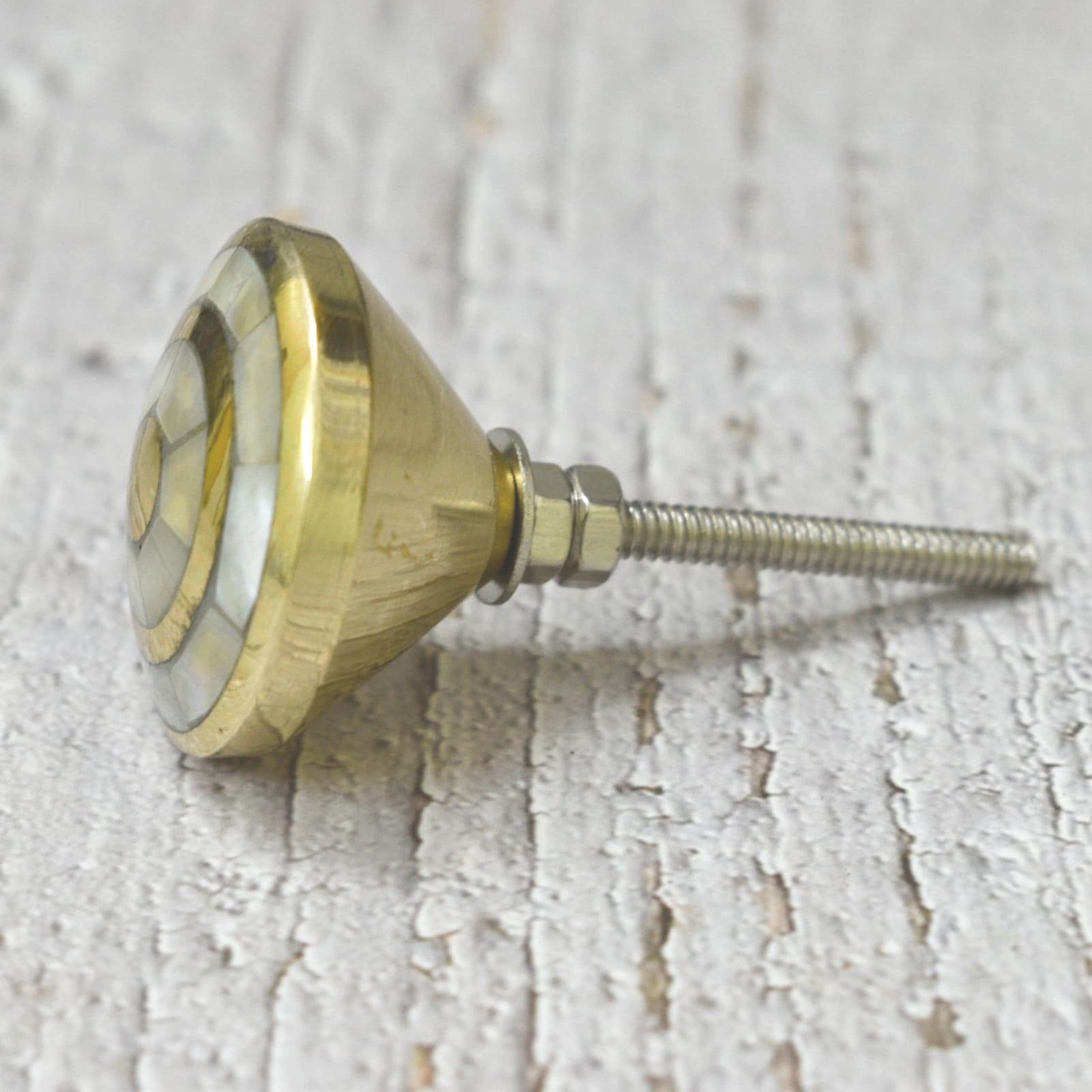 India House Mother of Pearl Dresser Pull Knob,Gold Drawer Knob,Beautiful Gold Metal,Brass Knobs, Pulls, Elegant,Unique, Decorative Cabinet Pulls, set of 6