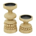 thumbnail image 6 of DecMode 2 Candle Brown Wood Beaded Pillar Candle Holder, Set of 2, 6 of 7
