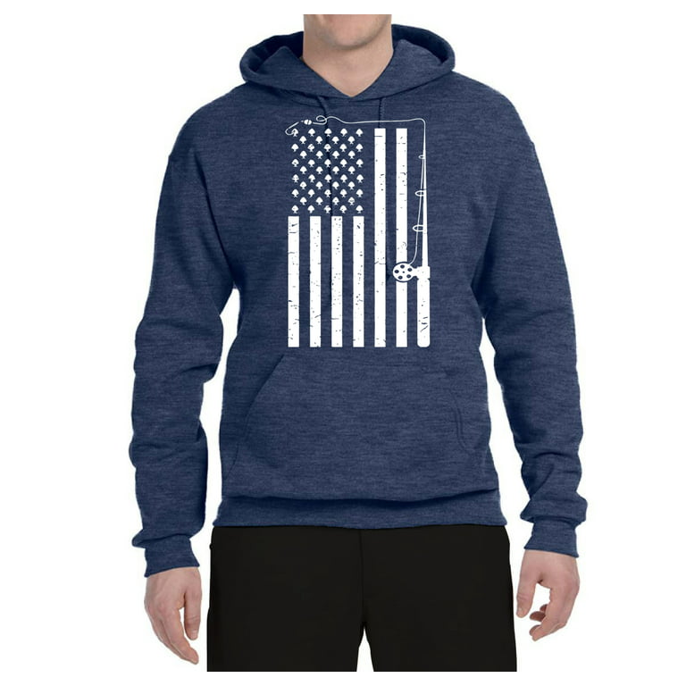 American Flag Fishing Rod USA Pride | Mens Fishing Hooded Sweatshirt  Graphic Hoodie, Vintage Heather Navy, 3XL