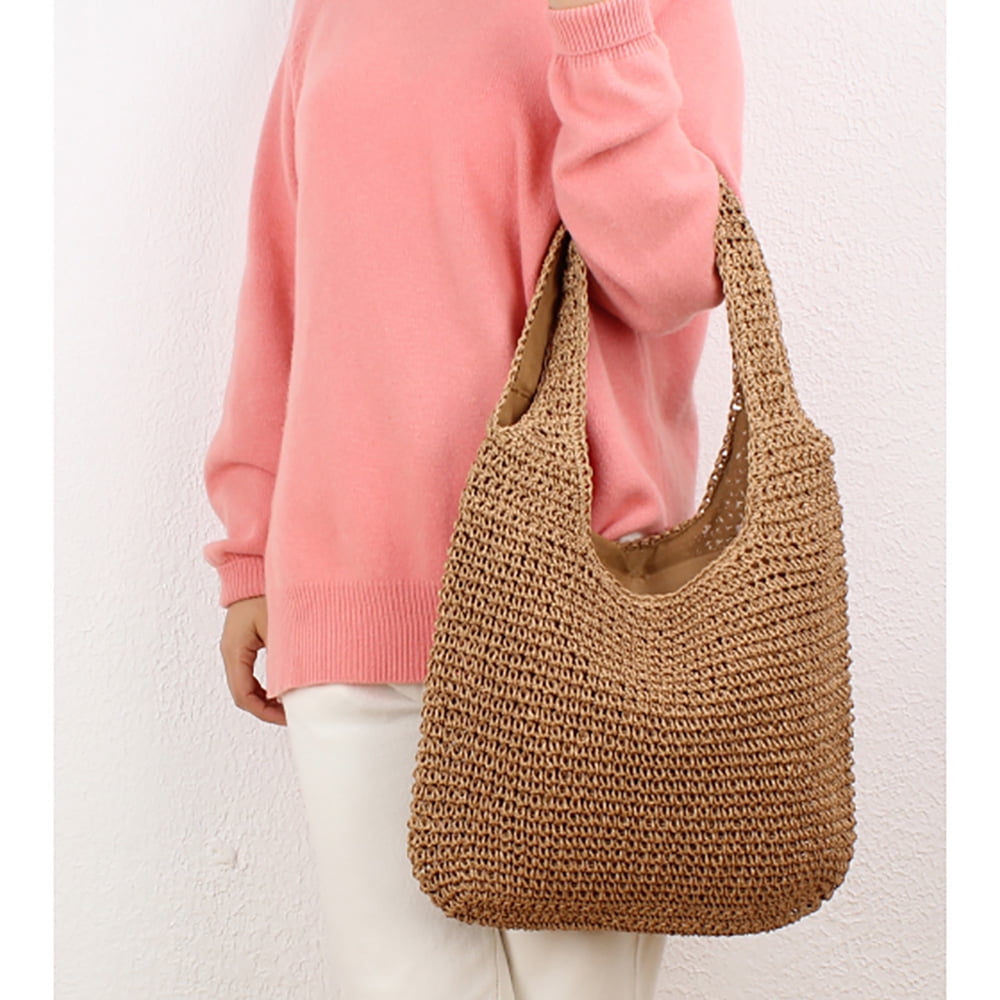 Women Beach Bag Fashion Simple Single Shoulder Crochet Handmade Weaving Handbag
