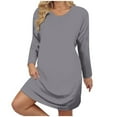 thumbnail image 2 of Women's Plus Size Fall Dress Loose Casual Crew Neck Long Sleeve Tshirts Dress Solid Color Nightgown Loungewear (XL, Gray), 2 of 7