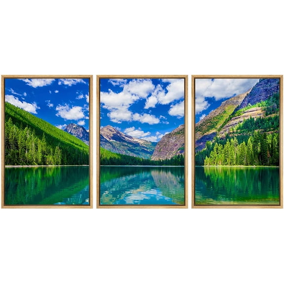 wall26 Framed Canvas Print Wall Art Set Emerald Green Forest Mountain Range Nature Wilderness Photography Realism Decorative Landscape Colorful for Living Room, Bedroom, Office - 24"x36"x3