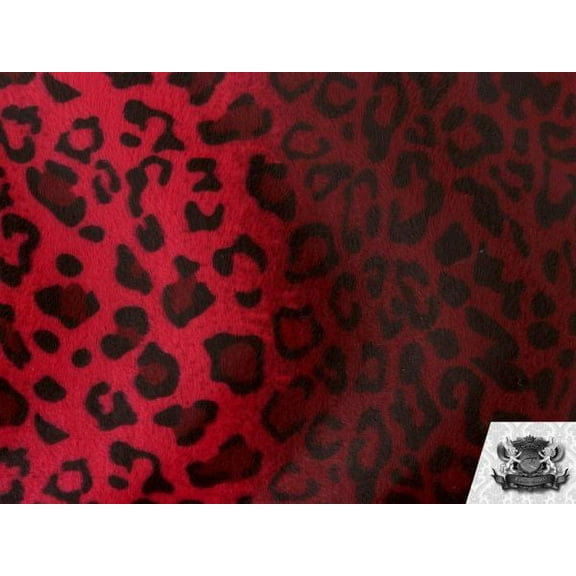 Velboa Faux Fake Fur Short Pile Leopard Black and Red Fabric
