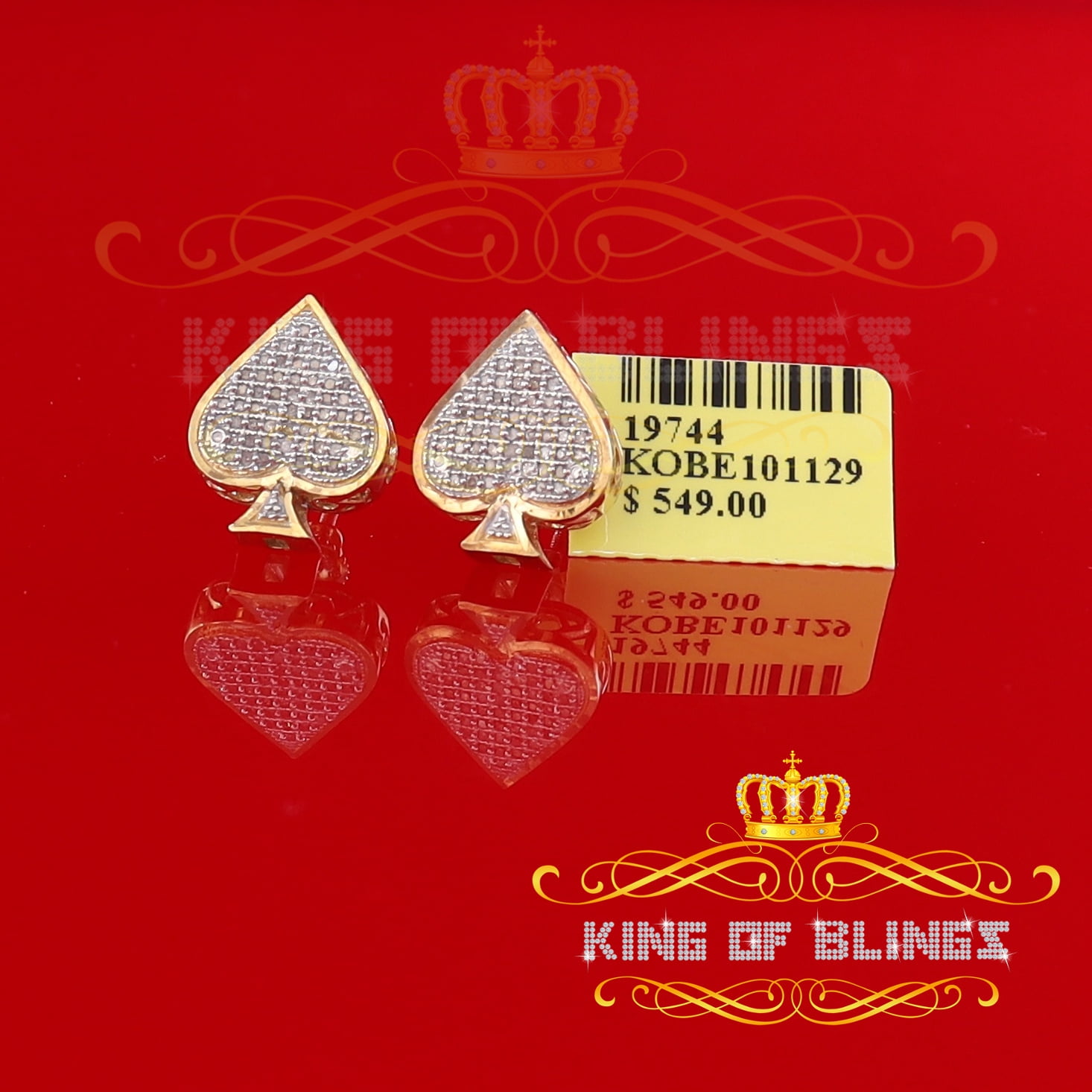 King of Bling's 925 Sterling Silver Yellow 0.25ct Diamond For Women's / Men's Stud Heart Earring