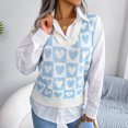 thumbnail image 2 of Suéter con cuello en V para mujer, chaleco con patrón de corazón dulce, suéter sin mangas, dobladillo acanalado, prendas de punto informales, Tops azul M, 2 of 8