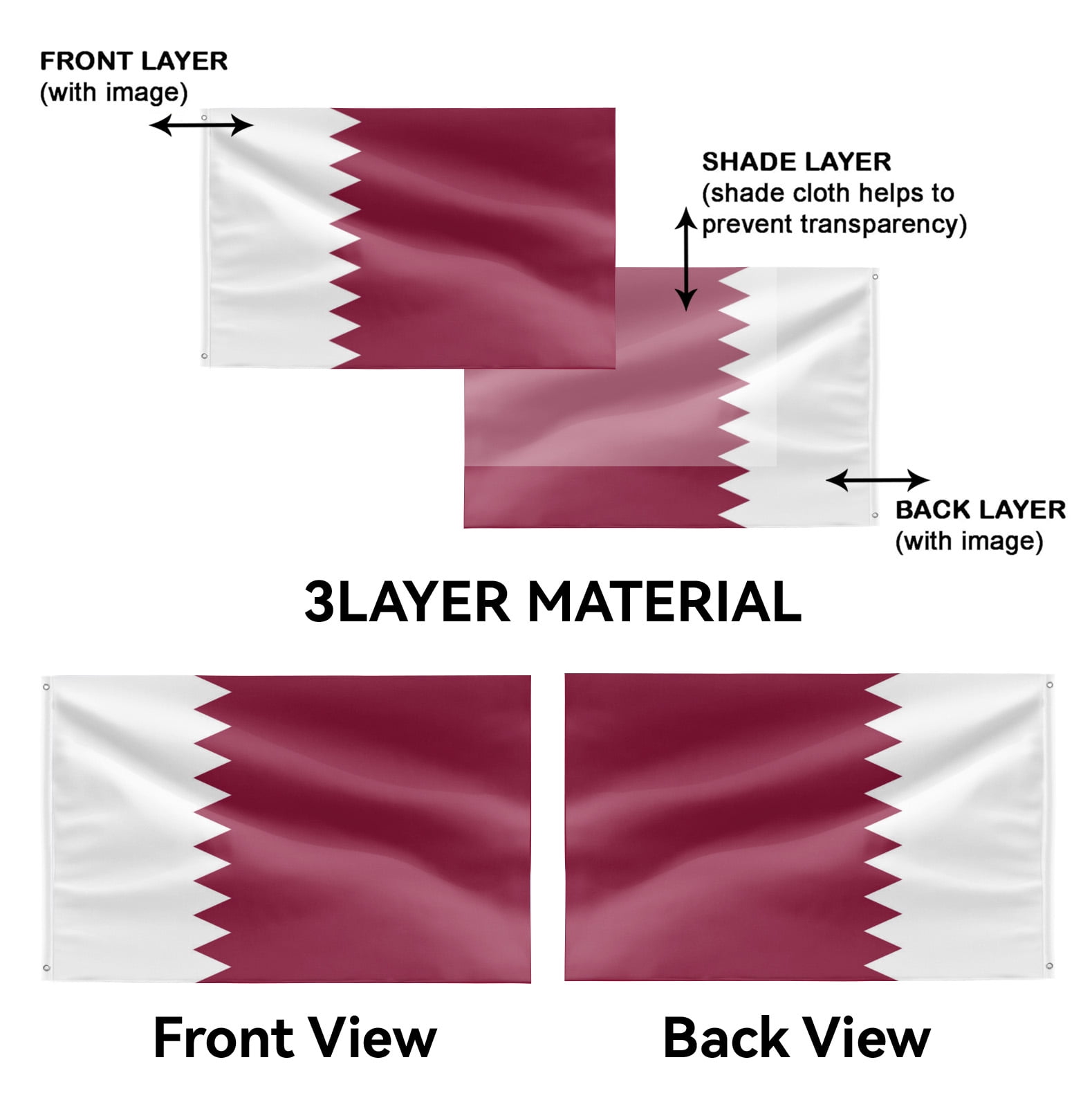 Livetty Double Sided 3 layers Flags 4x6 Ft Qatar Flags Banner for Yard Decoration Garden Display For World Soccer Play