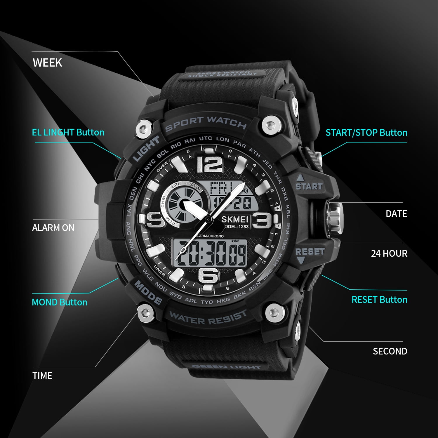 SKMEI Men's Analog Sports Watch, LED Military Digital Watch Electronic Stopwatch Large Dial Time Outdoor Army Wrist Watch
