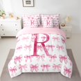 thumbnail image 2 of jejeloiu Bowtie Monogrammed R 7-Piece Twin Bedding Sets,Cartoon Bow Knot Bedding Comforter Set,Pink Kawaii Bowknot Sheet Sets For Girl Teens,Ultra Soft Bedroom Decor Reversible, 2 of 8