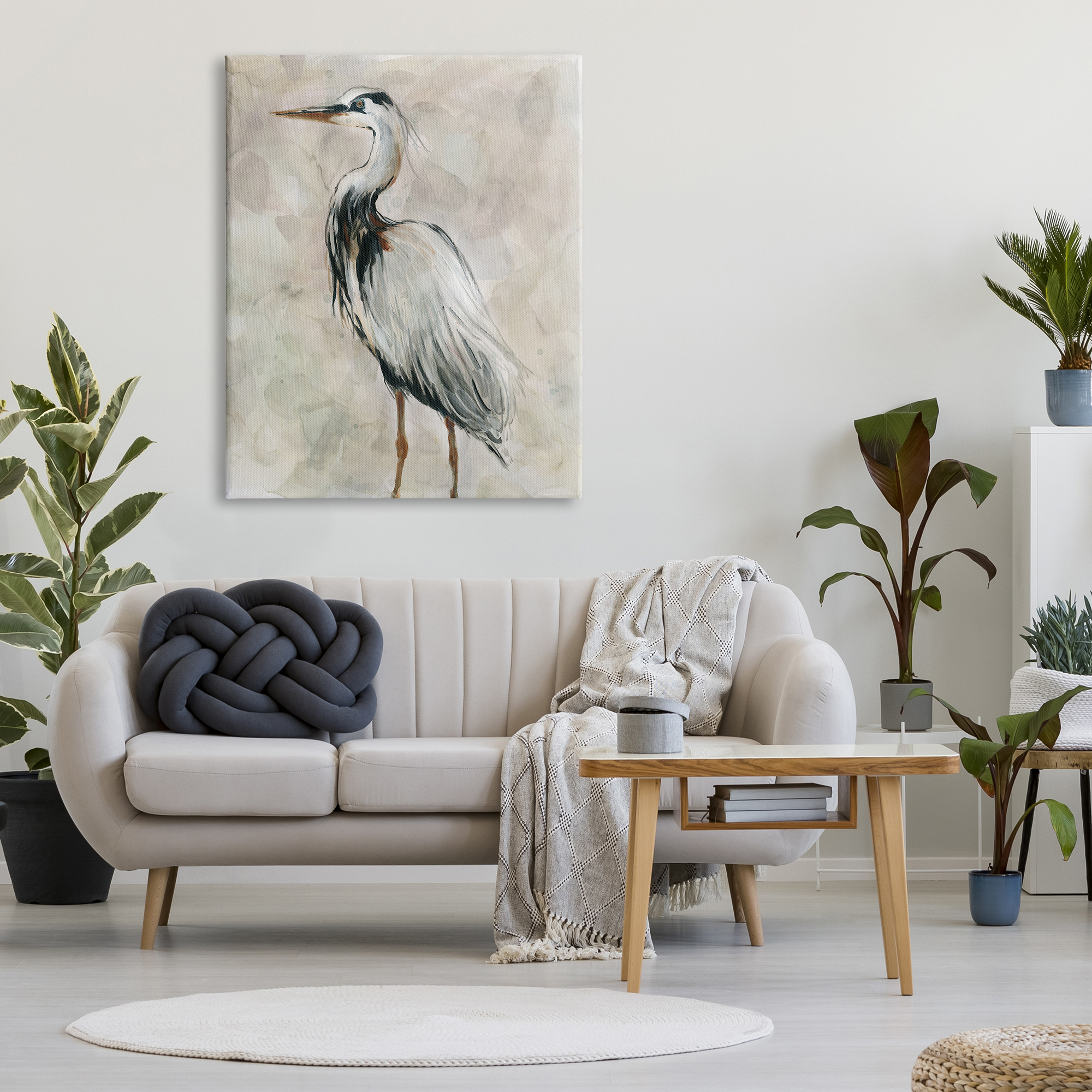 Stupell Industries Crane Bird Portrait Looking Left Neutral Watercolor Animals & Insects Painting Gallery Wrapped Canvas Print Wall Art, 36 x 48