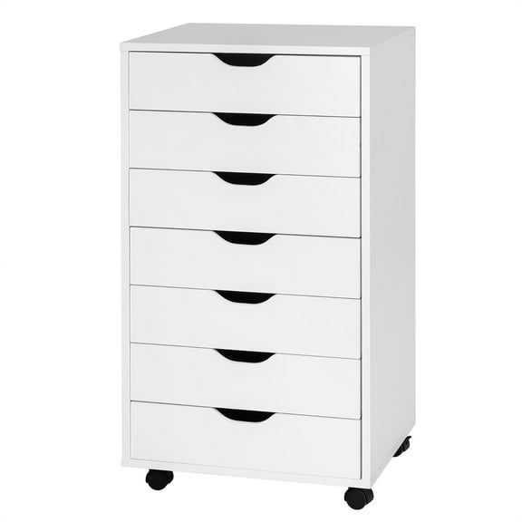 Costway 7 Drawer Chest Storage Dresser Floor Cabinet Organizer with Wheels White