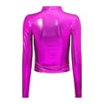 thumbnail image 3 of Raenseen Women's Metallic Long Sleeve Dance Tops Turtleneck Metallic Blouses Glitter Tank Tops Dance Hot Pink S, 3 of 9