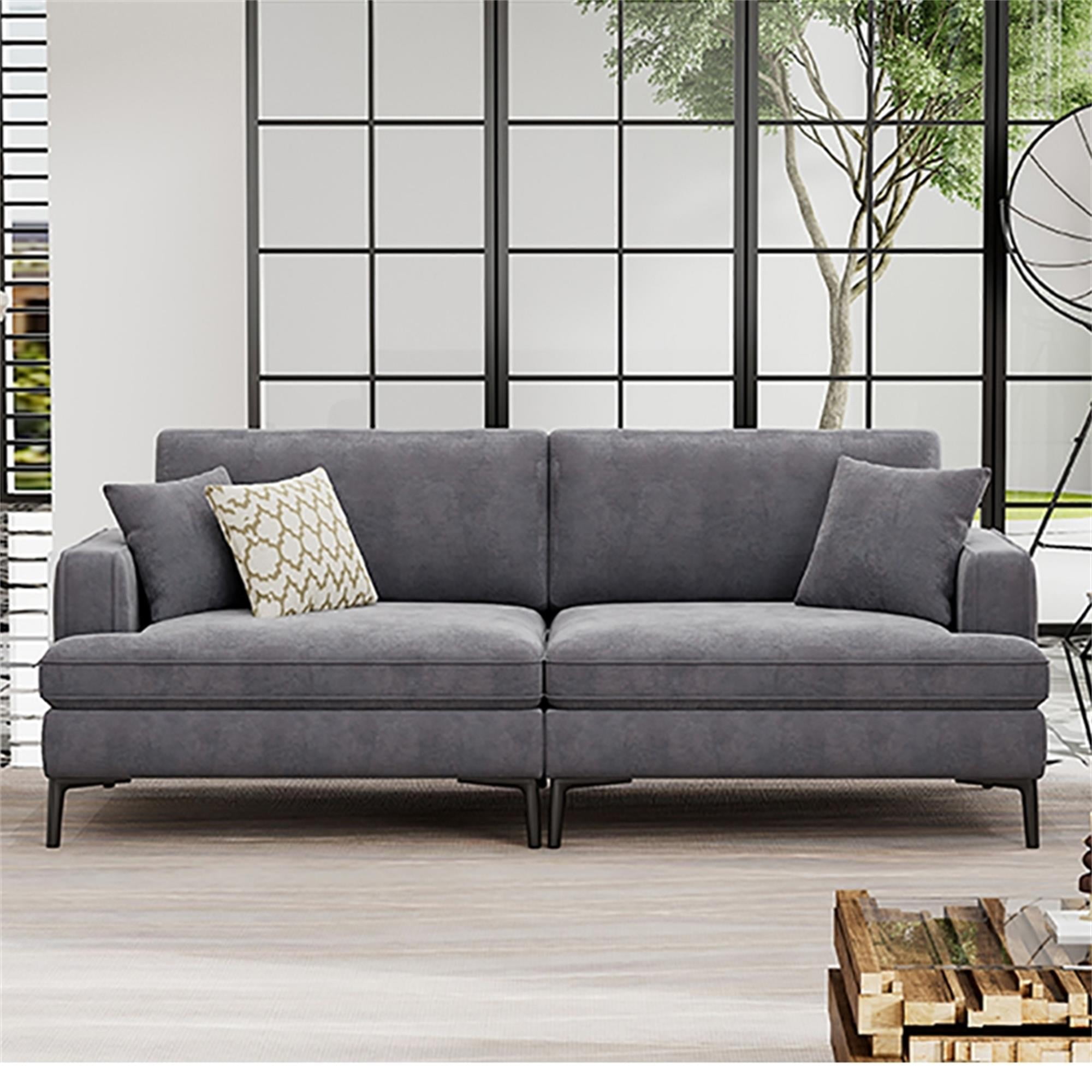 Kadyn Upholstered Modern Loveseat Sofa, Couches with Metal Legs and 2 Pillows, Sofa Couches for Small Spaces, Grey