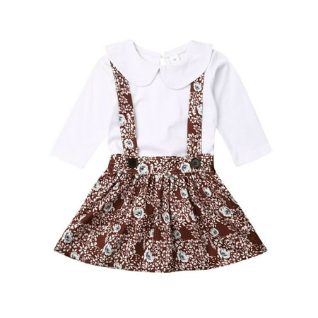 

VIKING GLORY Newborn Baby Girl Floral Long Sleeve Doll Collar Skirt Strap Dress Cotton Cloths