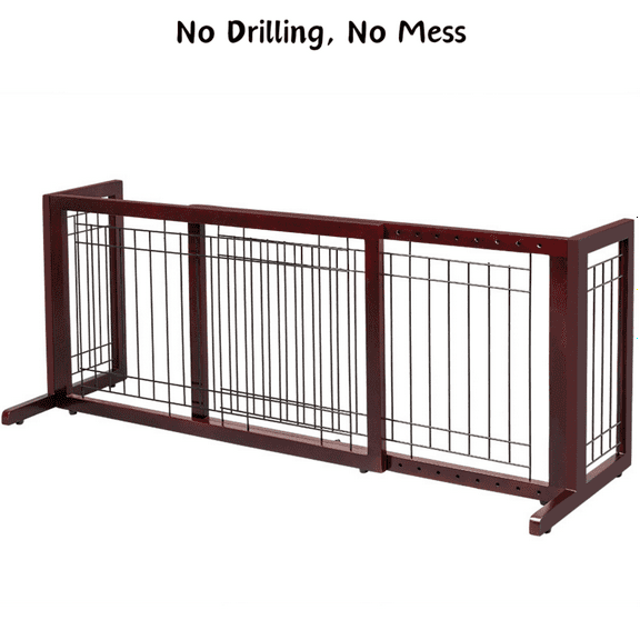 UBesGoo Folding Adjustable Freestanding 2 Panel Wood Dog Slide Gate Baby Safety Fence, no Drilling no Damage