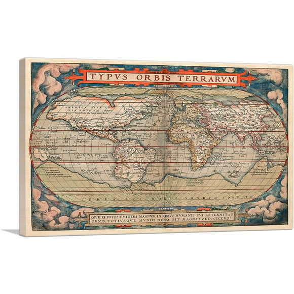 ARTCANVAS World Map 1579 Canvas Art Print by Abraham Ortelius - Size: 18" x 12" (1.50" Deep)