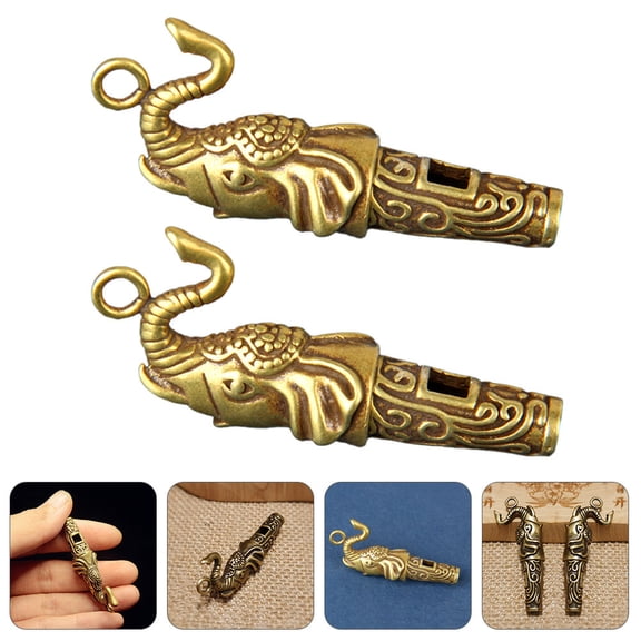 MLINS Golden Copper Elephant Shaped Whistle with Loud Sound for Decor 2 Pieces