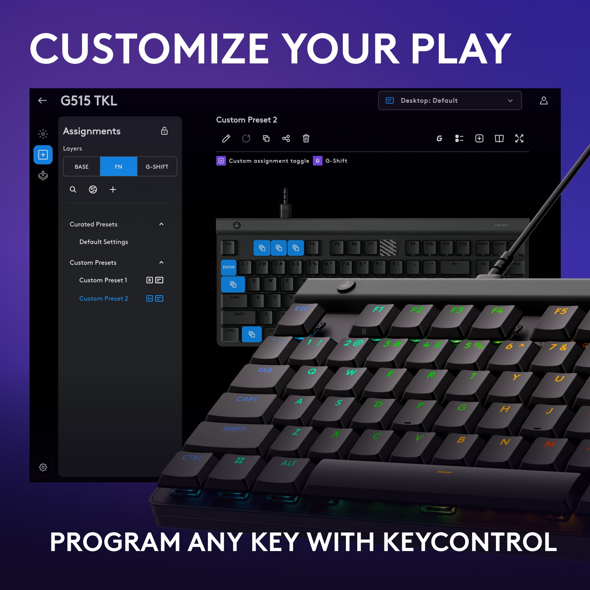 Logitech G515 TKL Wired Low Profile Gaming Keyboard, Fully Customizable RGB, Double-Shot PBT Keycaps, Tactile/Brown Switches