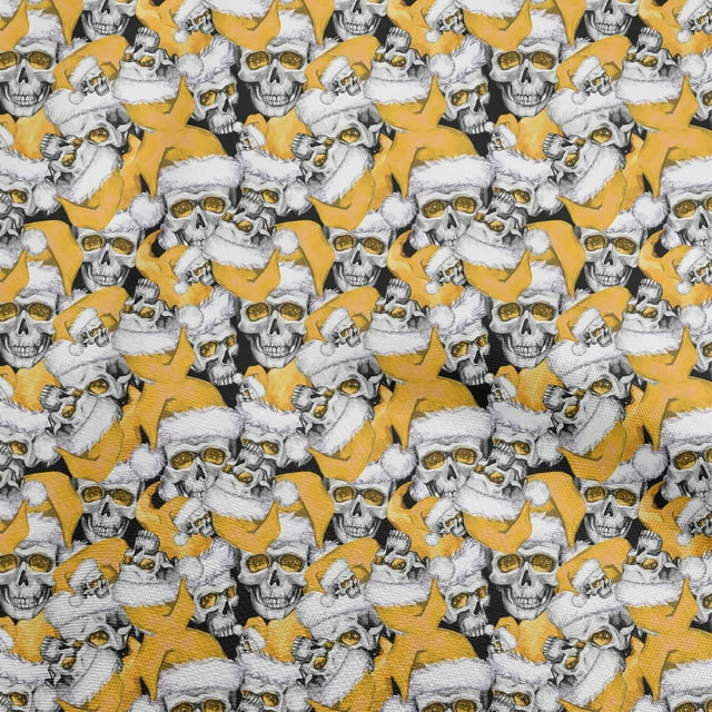 oneOone Rayon Yellow Fabric Skull Craft Projects Decor Fabric Printed By The Yard 56 Inch Wide